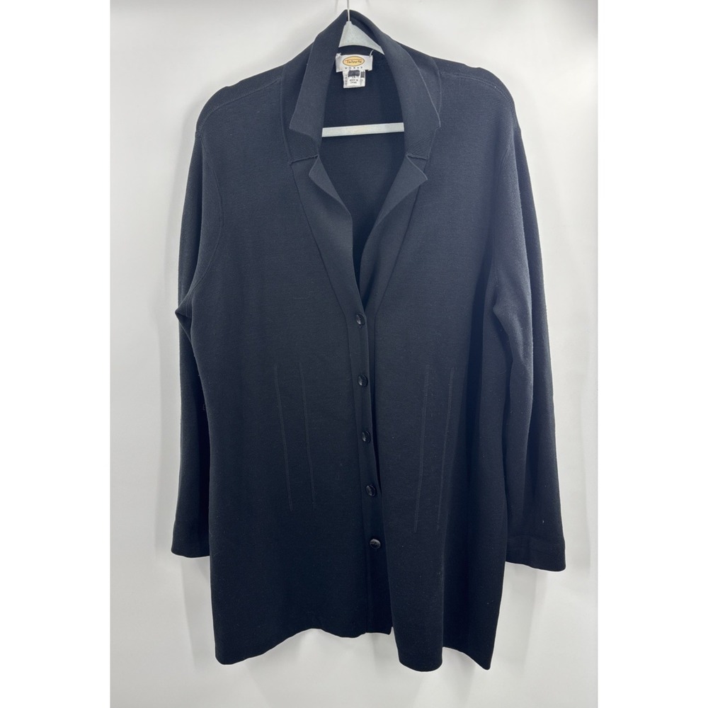 Talbots Button Front Stretch Silk Blend Cardigan Size 1X Black Vintage‎